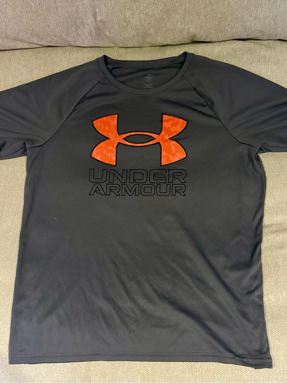 Under Armour gray Tee with Orange Logo - Short Sleeve